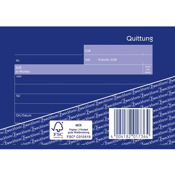 Produktbild: AVERY Zweckform Quittung inkl. MwSt. selbstdurchschreibend DIN A6 quer 2x40 Blatt