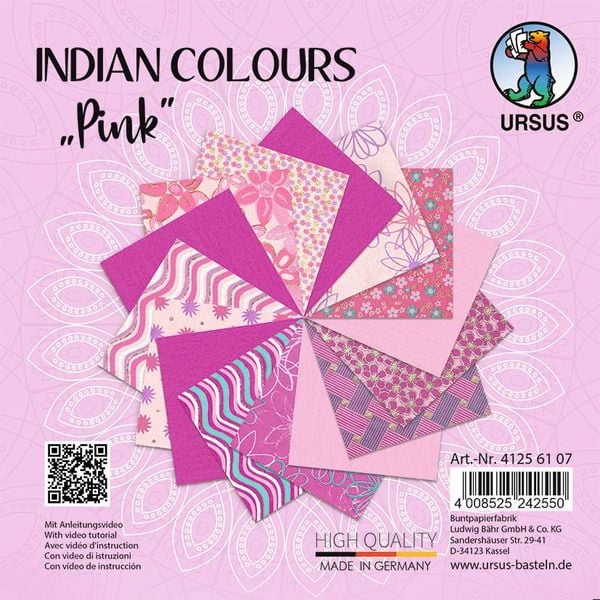 Produktbild: URSUS Spezialpapiere Indian Colours, pink, 13,7 x 13,7 cm, 10 Blatt