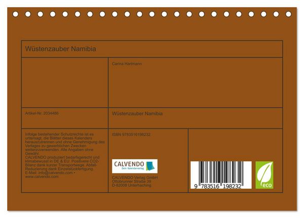 Produktbild: W&uuml;stenzauber Namibia (Tischkalender 2026 DIN A5 quer), CALVENDO Monatskalender