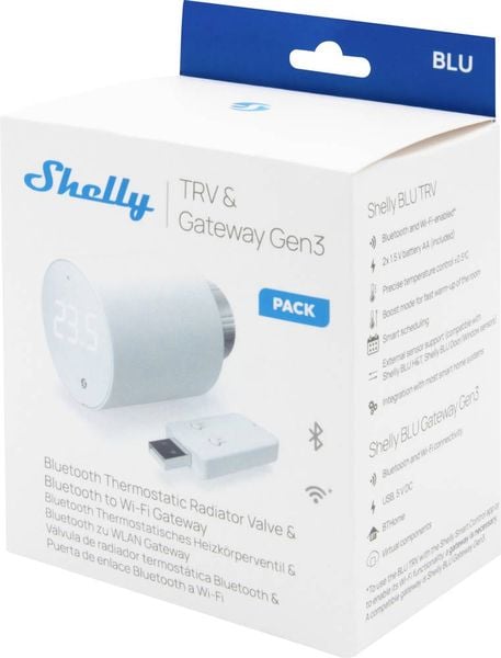 Shelly Blu TRV & Blu Gateway Gen3 Gateway, Heizkörperthermostat Bluetooth Low Energy, Wi-Fi