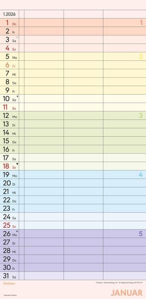 Produktbild: Superplaner Farbenfroh 2026 - Familien-Timer 22x45 cm - mit Ferienterminen - 3 Spalten - Wand-Planer - mit vielen Zusatzinformationen - Alpha Edition