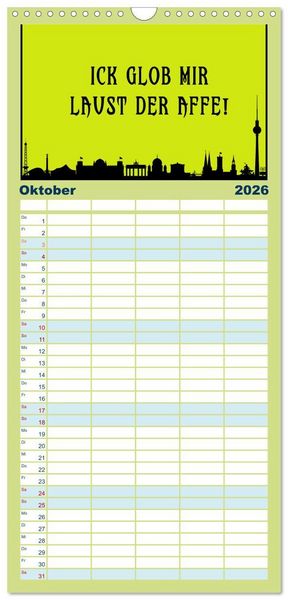 Produktbild: Familienplaner 2026 - Berliner Mundart mit 5 Spalten (Wandkalender, 21 x 45 cm) CALVENDO