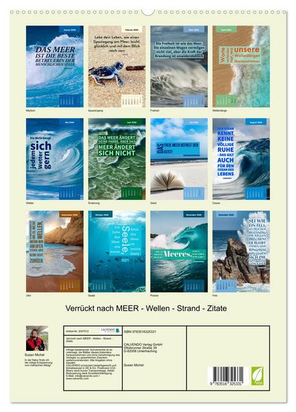 Produktbild: Verr&uuml;ckt nach MEER - Wellen - Strand - Zitate (hochwertiger Premium Wandkalender 2026 DIN A2 hoch), Kunstdruck in Hochglanz