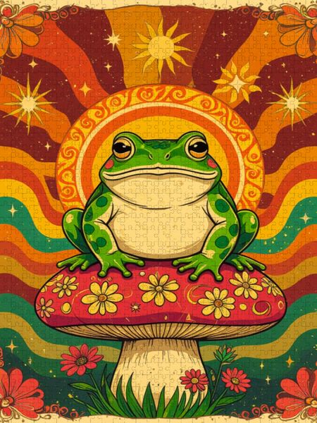 Produktbild: CALVENDO Puzzle Psychedelische Kr&ouml;te mit magischen 70er-Pilzfarben | 1000 Teile Lege-Gr&ouml;&szlig;e 64x48cm Foto-Puzzle f&uuml;r gl&uuml;ckliche Stunden
