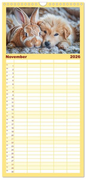Produktbild: Familienplaner 2026 - Lustige Hasengeschichten mit 5 Spalten (Wandkalender, 21 x 45 cm) CALVENDO