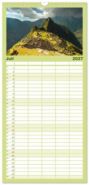 Produktbild: Familienplaner 2027 - Geheimnisvolles Peru mit 5 Spalten (Wandkalender, 21 x 45 cm) CALVENDO