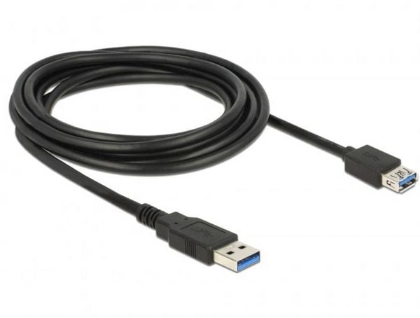 Produktbild: Delock USB-Kabel USB 3.2 Gen1 USB-A Stecker, USB-A Buchse 3.00 m Schwarz vergoldete Steckkontakte 85057