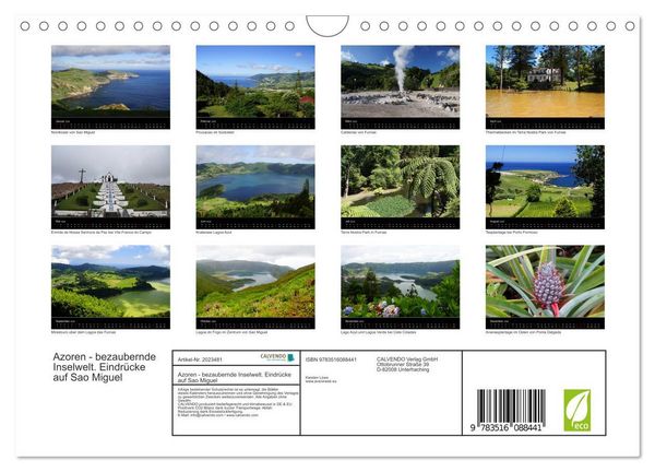 Produktbild: Azoren - bezaubernde Inselwelt. Eindr&uuml;cke auf Sao Miguel (Wandkalender 2026 DIN A4 quer), CALVENDO Monatskalender