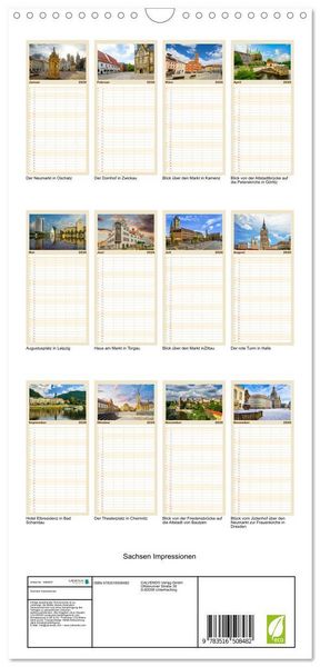 Produktbild: Familienplaner 2026 - Sachsen Impressionen mit 5 Spalten (Wandkalender, 21 x 45 cm) CALVENDO