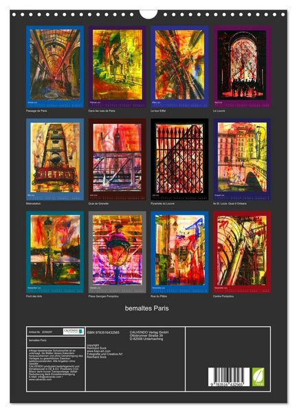 Produktbild: bemaltes Paris (Wandkalender 2026 DIN A3 hoch), CALVENDO Monatskalender