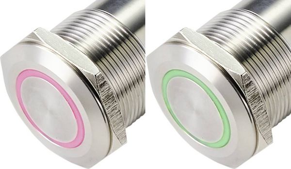 Produktbild: TRU COMPONENTS TC-9554804 Sensortaster 24 V 0.5 A 1 x Aus/(Ein) tastend Gr&uuml;n, Rot (&Oslash;) 25 mm IP65 1 St.