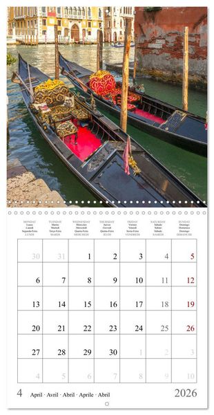 Produktbild: Lieux romantiques &agrave; Venise (Calendrier mural carr&eacute; 2026 30x30 cm) Calendrier double avec une page pour vos prises de notes