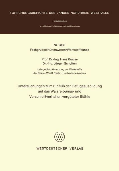 Produktbild: Untersuchungen zum Einflu&szlig; der Gef&uuml;geausbildung auf das W&auml;lzreibungs- und Verschlei&szlig;verhalten verg&uuml;teter St&auml;hle
