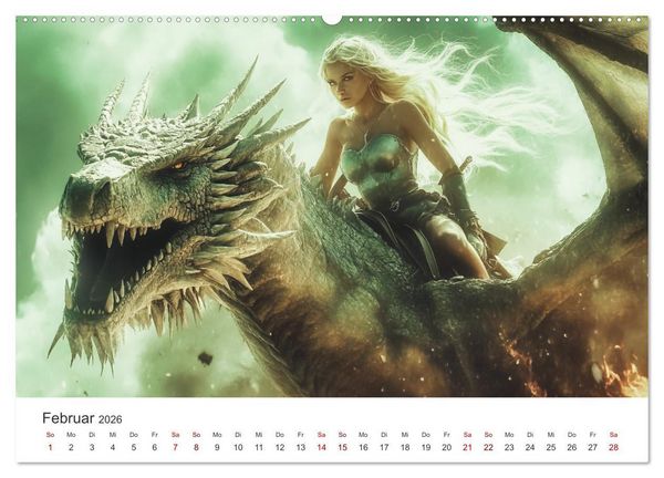 Produktbild: Kraft und Magie - Die Welt der Drachenkriegerinnen (hochwertiger Premium Wandkalender 2026 DIN A2 quer), Kunstdruck in Hochglanz