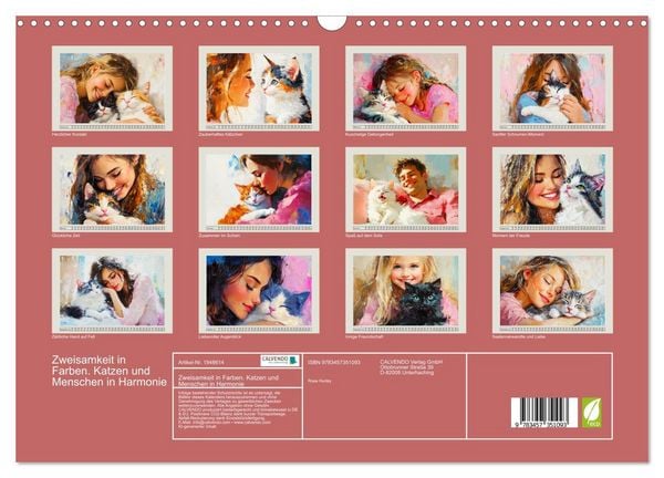 Produktbild: Zweisamkeit in Farben. Katzen und Menschen in Harmonie (Wandkalender 2026 DIN A3 quer), CALVENDO Monatskalender
