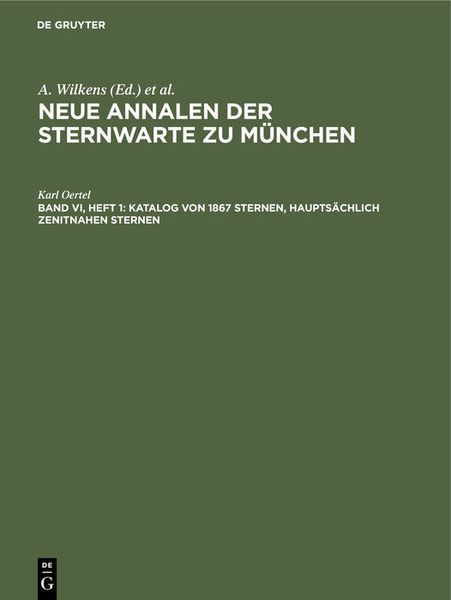Produktbild: Katalog von 1867 Sternen, haupts&auml;chlich zenitnahen Sternen