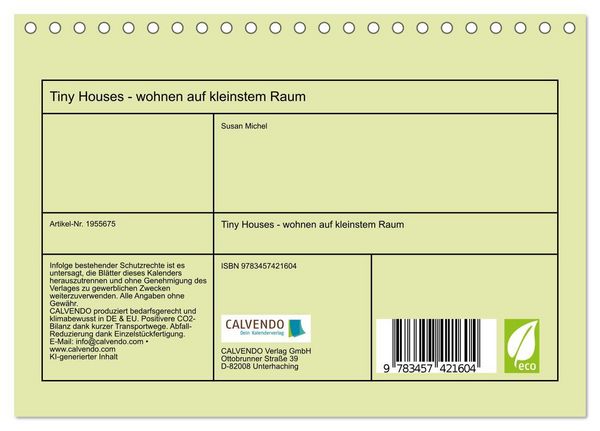 Produktbild: Tiny Houses - wohnen auf kleinstem Raum (Tischkalender 2026 DIN A5 quer), CALVENDO Monatskalender
