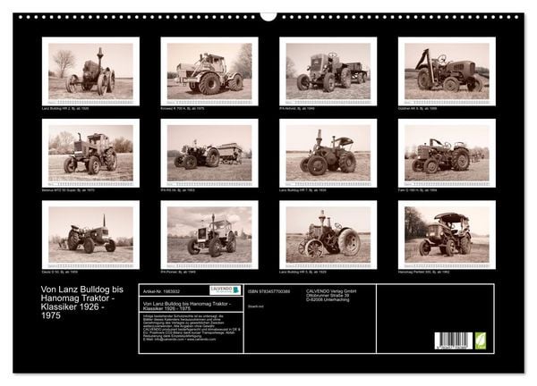Produktbild: Von Lanz Bulldog bis Hanomag Traktor - Klassiker 1926 - 1975 (Wandkalender 2026 DIN A2 quer), CALVENDO Monatskalender
