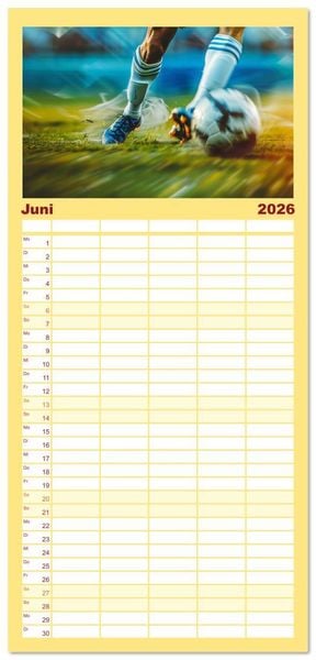 Produktbild: Familienplaner 2026 - Fu&szlig;ball - Dynamik am Ball mit 5 Spalten (Wandkalender, 21 x 45 cm) CALVENDO