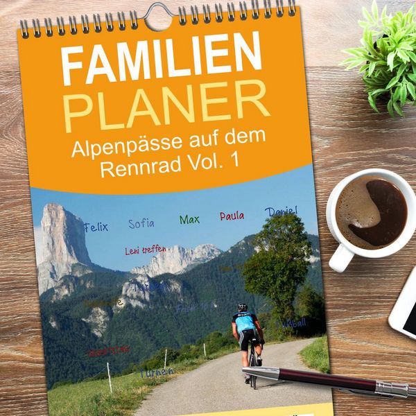 Produktbild: Familienplaner 2026 - Alpenp&auml;sse auf dem Rennrad Vol. 1 mit 5 Spalten (Wandkalender, 21 x 45 cm) CALVENDO