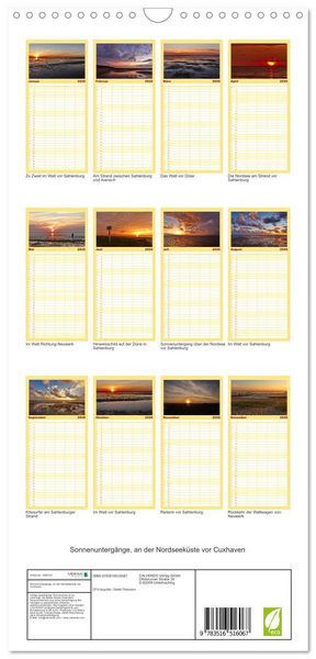 Produktbild: Familienplaner 2026 - Sonnenunterg&auml;nge, an der Nordseek&uuml;ste vor Cuxhaven mit 5 Spalten (Wandkalender, 21 x 45 cm) CALVENDO
