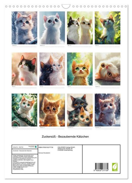 Produktbild: Zuckers&uuml;&szlig; - Bezaubernde K&auml;tzchen (Wandkalender 2026 DIN A3 hoch), CALVENDO Monatskalender