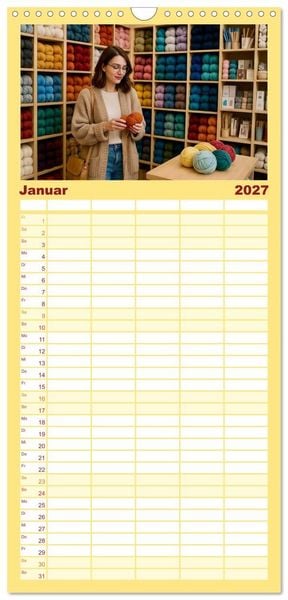 Produktbild: Familienplaner 2027 - Stricken und Wolle mit 5 Spalten (Wandkalender, 21 x 45 cm) CALVENDO