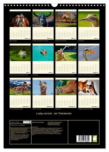 Produktbild: Lustig verr&uuml;ckt - der Tierkalender (Wandkalender 2026 DIN A3 hoch), CALVENDO Monatskalender
