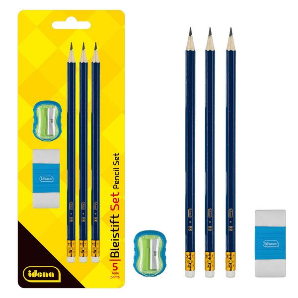 Idena Bleistift Set 5 Teile mit Anspitzer und Radierer