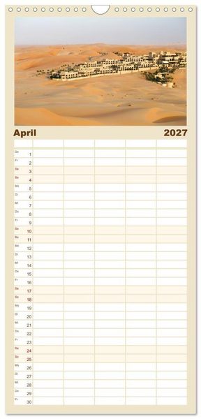 Produktbild: Familienplaner 2027 - Die D&uuml;nen in der W&uuml;ste von Abu Dhabi mit 5 Spalten (Wandkalender, 21 x 45 cm) CALVENDO