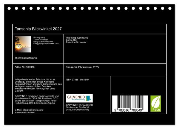 Produktbild: Tansania Blickwinkel 2027 (Tischkalender 2027 DIN A5 quer), CALVENDO Monatskalender