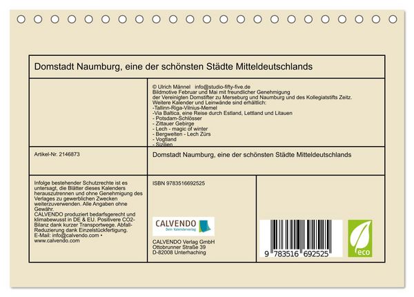 Produktbild: Domstadt Naumburg, eine der sch&ouml;nsten St&auml;dte Mitteldeutschlands (Tischkalender 2026 DIN A5 quer), CALVENDO Monatskalender