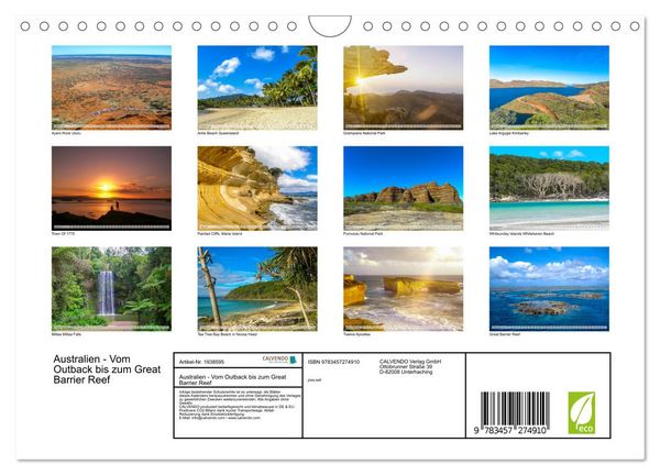 Produktbild: Australien - Vom Outback bis zum Great Barrier Reef (Wandkalender 2026 DIN A4 quer), CALVENDO Monatskalender