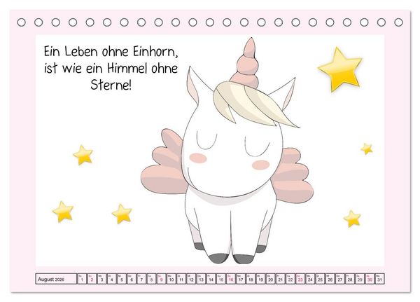 Produktbild: Unicorns. Einhorn-Spr&uuml;che und Weisheiten! (Tischkalender 2026 DIN A5 quer), CALVENDO Monatskalender