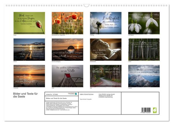 Produktbild: Bilder und Texte f&uuml;r die Seele (Wandkalender 2026 DIN A2 quer), CALVENDO Monatskalender