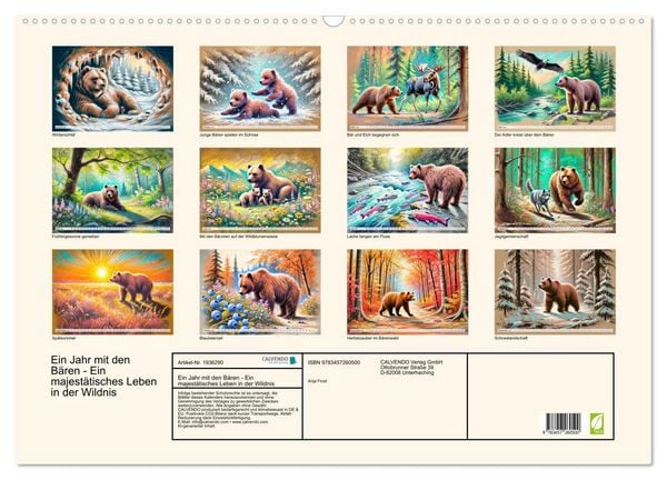 Produktbild: Ein Jahr mit den B&auml;ren - Ein majest&auml;tisches Leben in der Wildnis (Wandkalender 2026 DIN A2 quer), CALVENDO Monatskalender