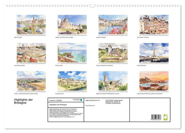 Produktbild: Highlights der Bretagne (Wandkalender 2027 DIN A2 quer), CALVENDO Monatskalender