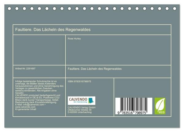 Produktbild: Faultiere. Das L&auml;cheln des Regenwaldes (Tischkalender 2027 DIN A5 quer), CALVENDO Monatskalender