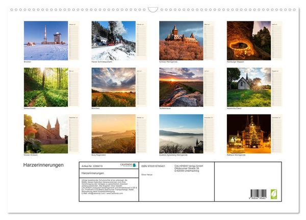 Produktbild: Harzerinnerungen (Wandkalender 2027 DIN A2 quer), CALVENDO Monatskalender