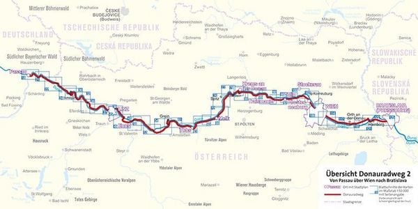 Produktbild: KOMPASS Fahrradf&uuml;hrer Donauradweg 2, Von Passau &uuml;ber Wien nach Bratislava