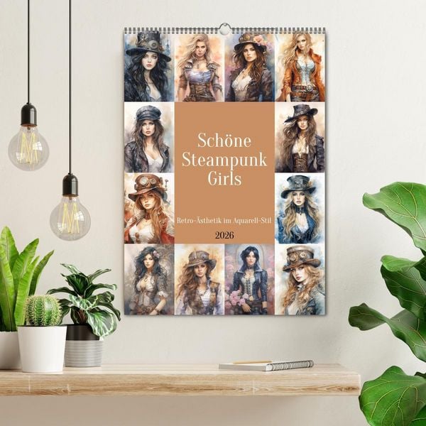 Produktbild: Sch&ouml;ne Steampunk Girls. Retro-&Auml;sthetik im Aquarell-Stil (Wandkalender 2026 DIN A2 hoch), CALVENDO Monatskalender