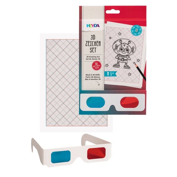 Produktbild: Brunnen Heyda 3D Zeichen Set - Block mit 50 Blatt und 3D-Brille