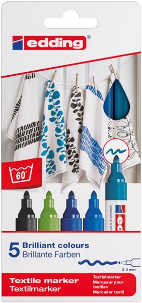 Produktbild: edding 4500 Textilmarker, 2-3mm, 5er Set kalte Farben