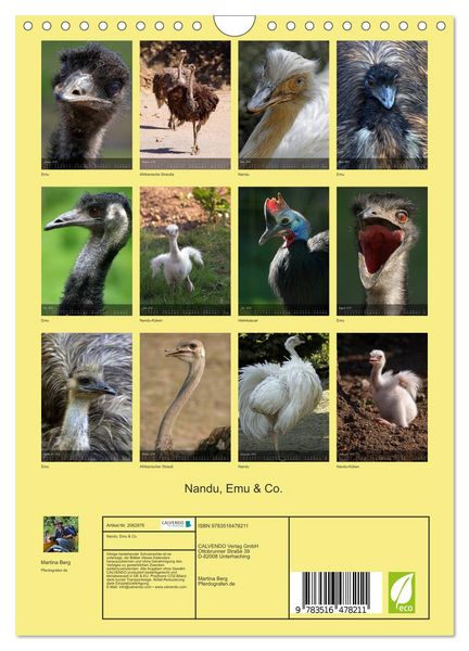 Produktbild: Nandu, Emu & Co. (Wandkalender 2026 DIN A4 hoch), CALVENDO Monatskalender