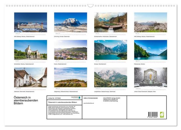 Produktbild: &Ouml;sterreich in atemberaubenden Bildern (Wandkalender 2027 DIN A2 quer), CALVENDO Monatskalender