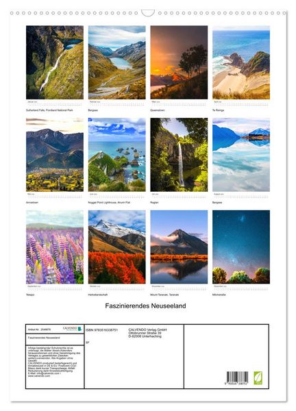 Produktbild: Faszinierendes Neuseeland (Wandkalender 2026 DIN A2 hoch), CALVENDO Monatskalender