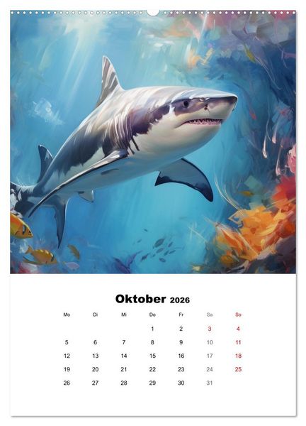 Produktbild: Tanz der Haie. Aquarelle von den K&ouml;nigen der Meere (hochwertiger Premium Wandkalender 2026 DIN A2 hoch), Kunstdruck in Hochglanz
