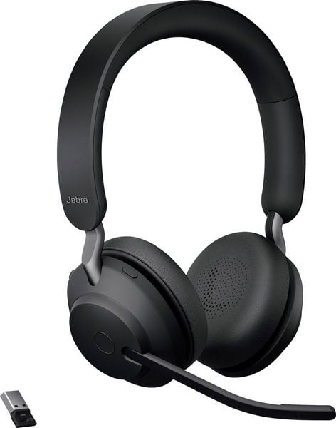 Jabra Evolve2 65 UC Telefon On Ear Headset Bluetooth® Stereo Schwarz Noise Cancelling Lautstärkeregelung, Batterieladean