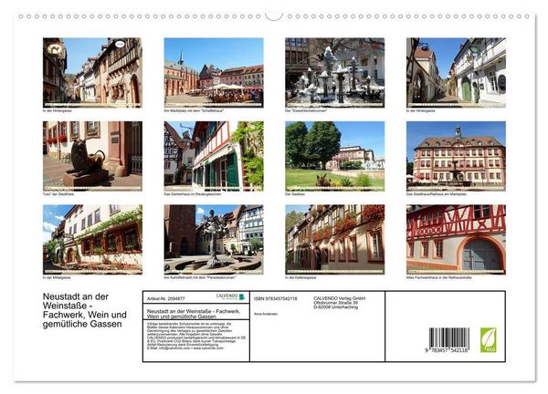 Produktbild: Neustadt an der Weinsta&szlig;e - Fachwerk, Wein und gem&uuml;tliche Gassen (hochwertiger Premium Wandkalender 2026 DIN A2 quer), Kunstdruck in Hochglanz