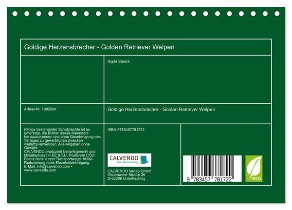 Produktbild: Goldige Herzensbrecher - Golden Retriever Welpen (Tischkalender 2026 DIN A5 quer), CALVENDO Monatskalender